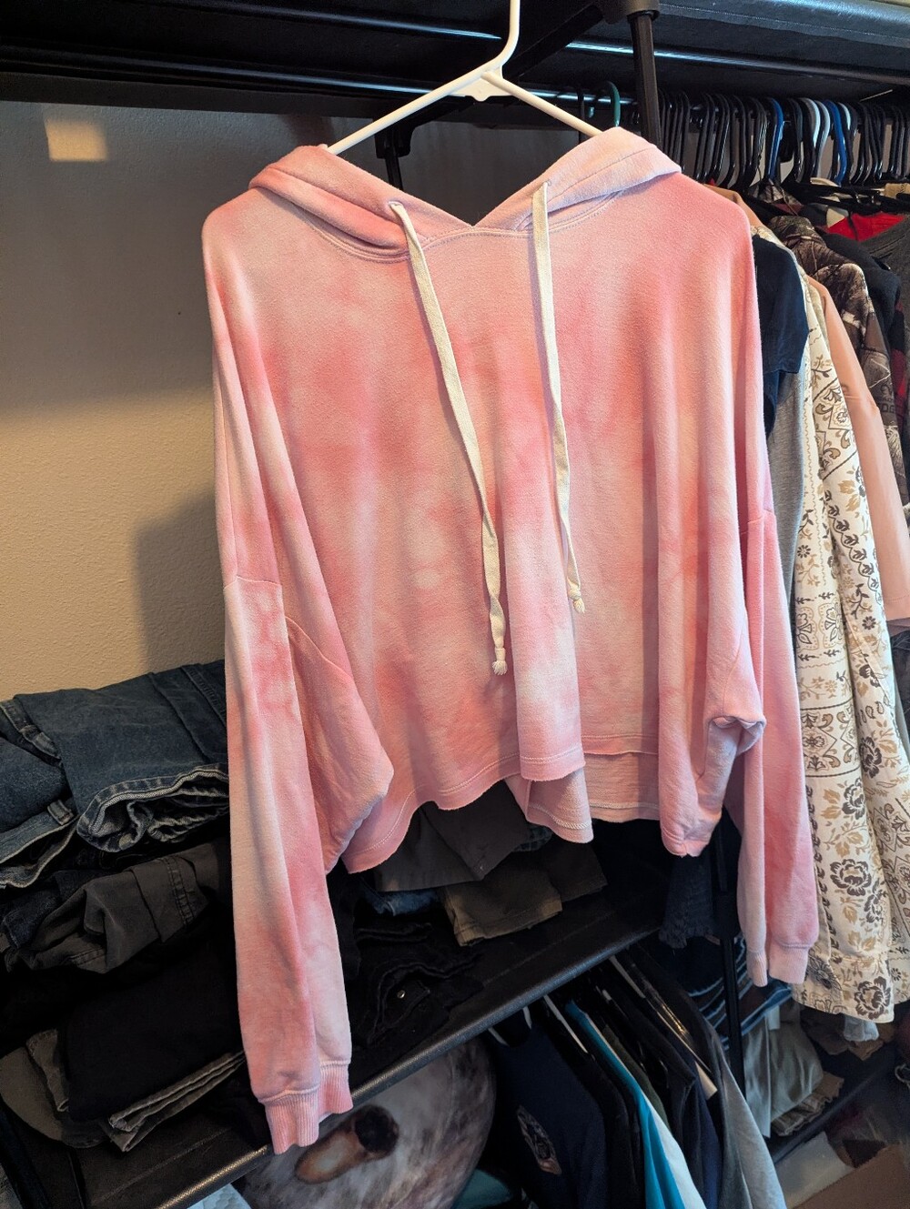 American Eagle Pink Tie Dye Crop Hoodie